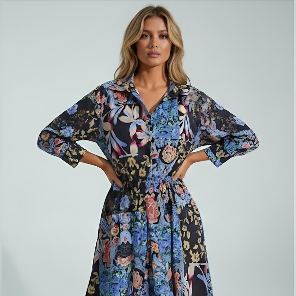 Boho Floral Print Shirt Dress